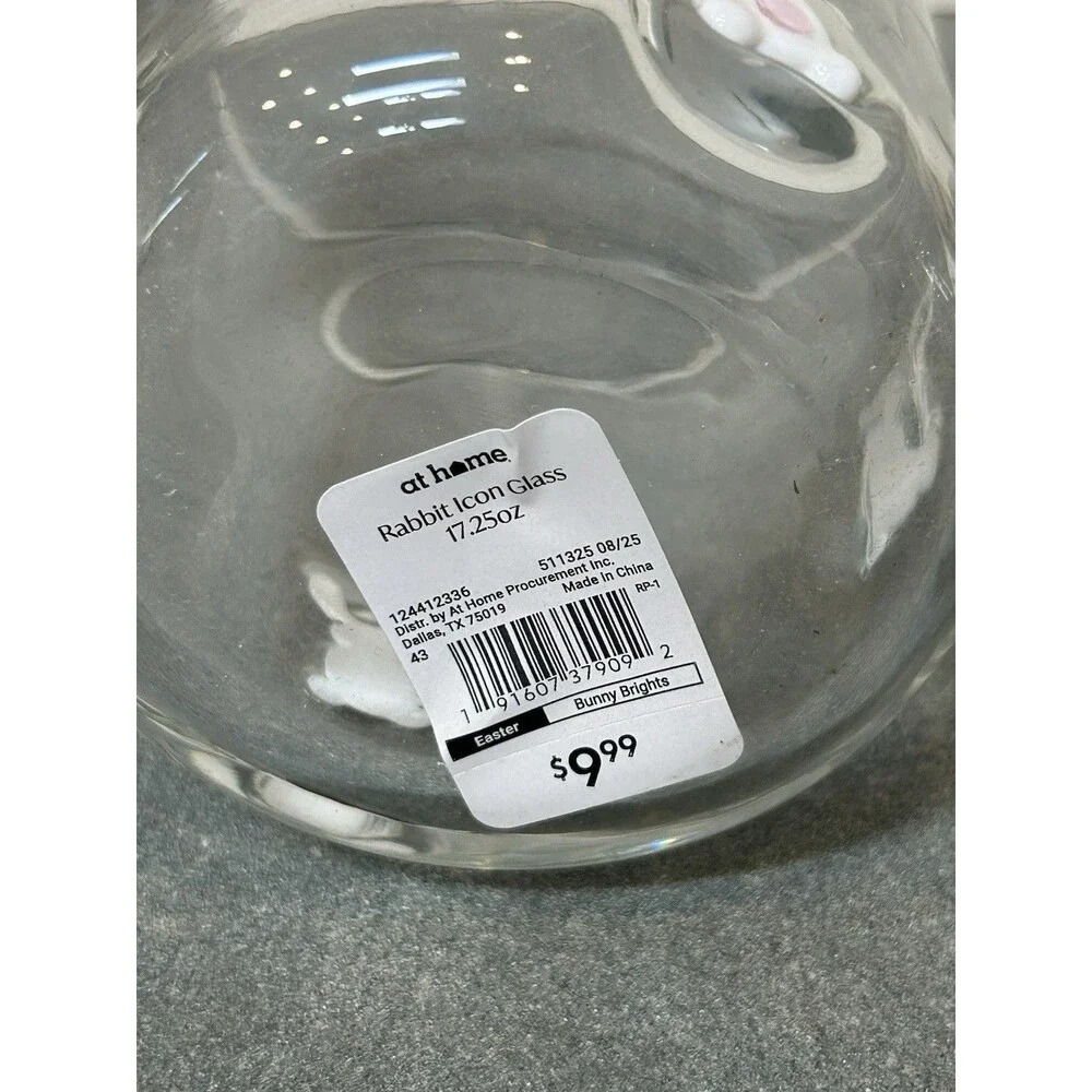 At Home Rabbit Icon Glass 17.25oz Clear/White Tumbler Set of 2 Easter